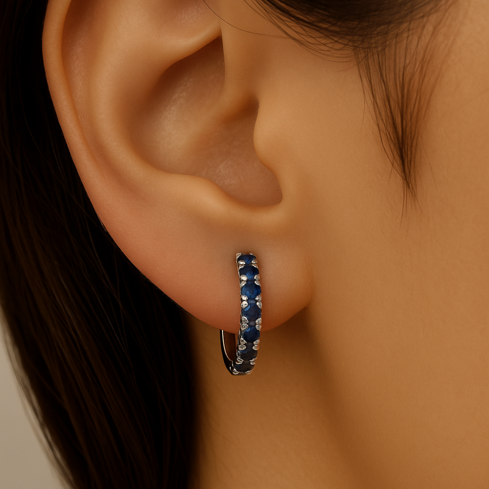 SPECIAL!.92ct G SI 14K White Gold Blue Sapphire Gemstone Hoop Earrings