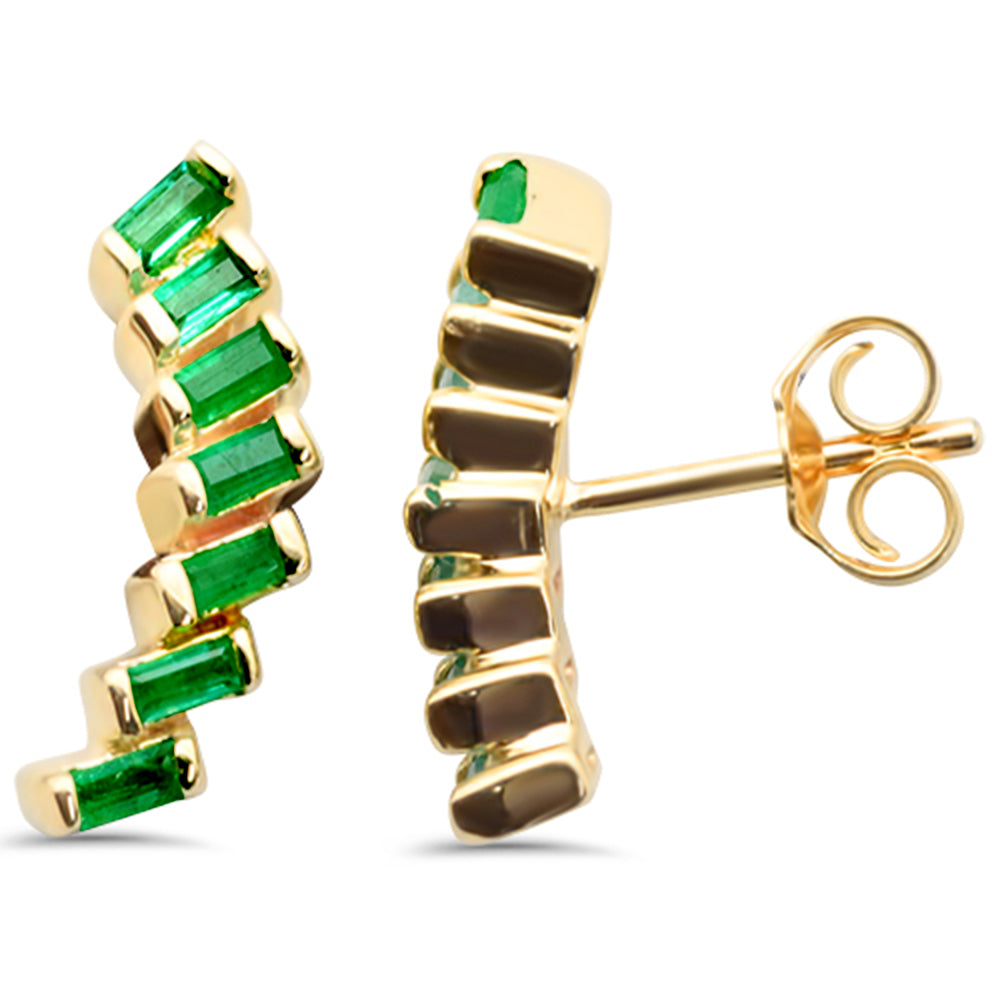 SPECIAL!.46ct G SI 14K Yellow Gold Baguette Emerald Gemstone Ear Climber Earrings