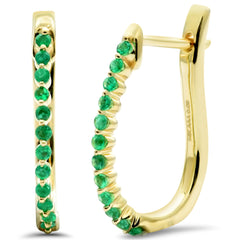 SPECIAL! .17ct G SI 14K Yellow Gold Round Emerald Gemstone Hoop Earrings