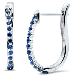 .22ct G SI 14K White Gold Round Blue Sapphire Gemstone Hoop Earrings