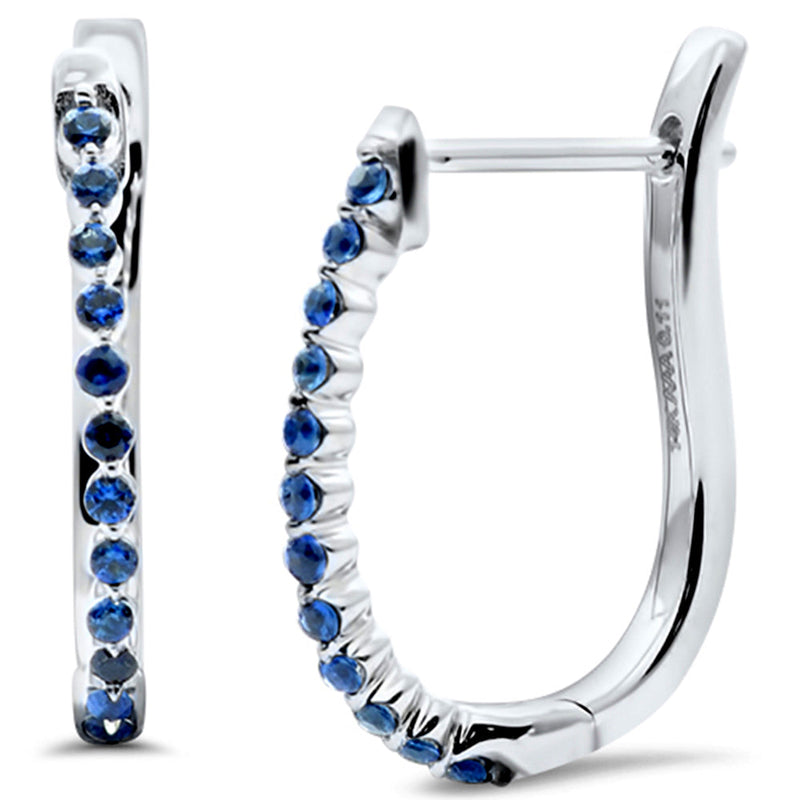 .22ct G SI 14K White Gold Round Blue Sapphire Gemstone Hoop Earrings