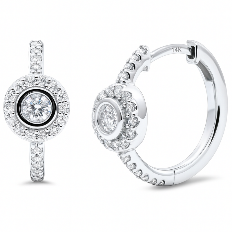 SPECIAL!.46ct G SI 14K White Gold Round Diamond Halo Hoop Earrings
