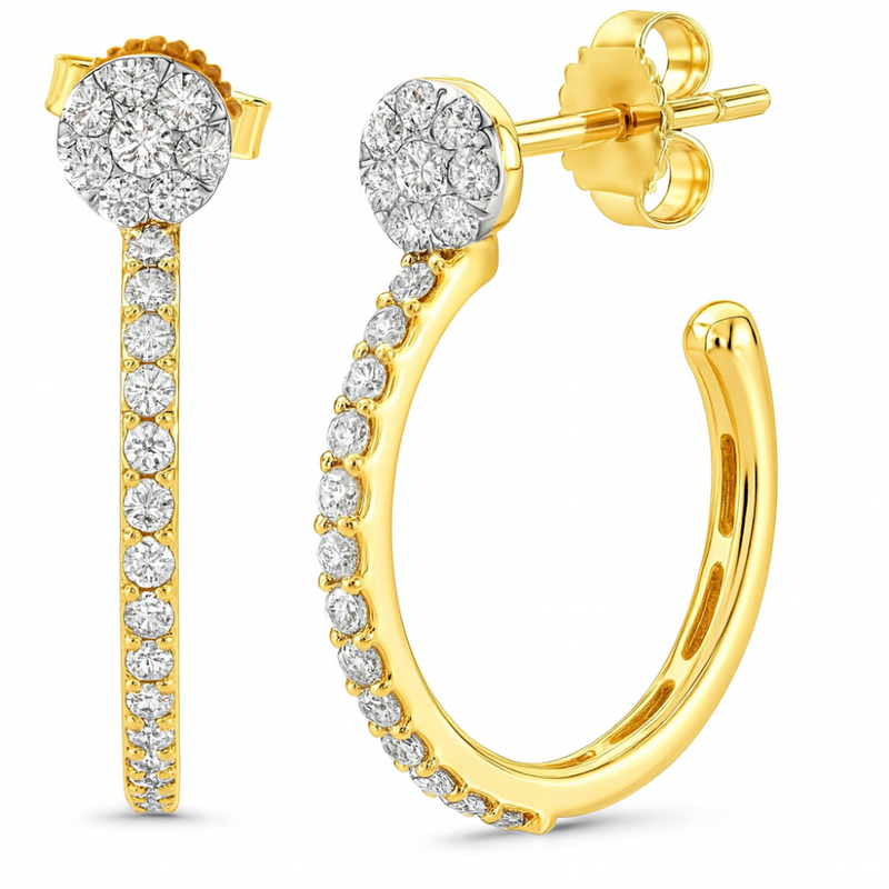 SPECIAL!.38ct G SI 14K Yellow Gold Round Diamond Trendy Style Earrings Push Backing