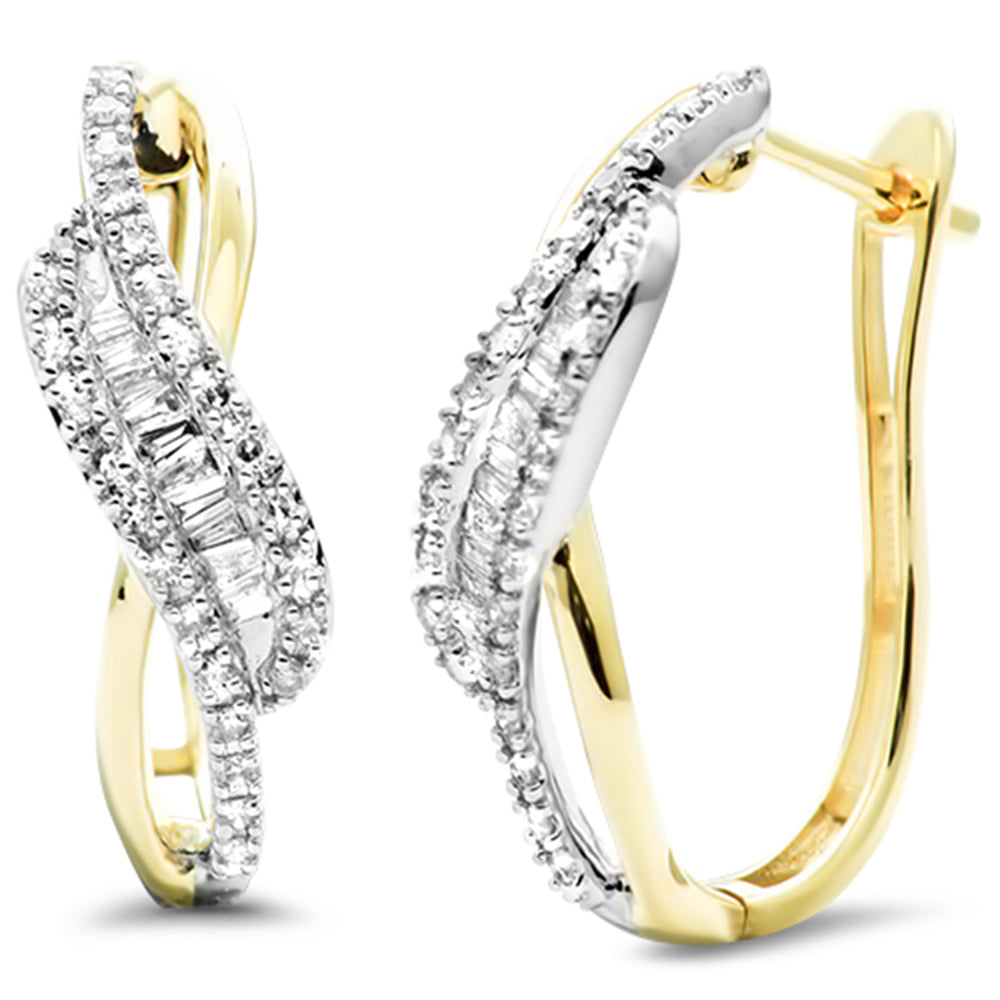 SPECIAL!.32ct G SI 14K Two Tone Gold Round & Baguette Diamond Latch Back Hoop Earrings