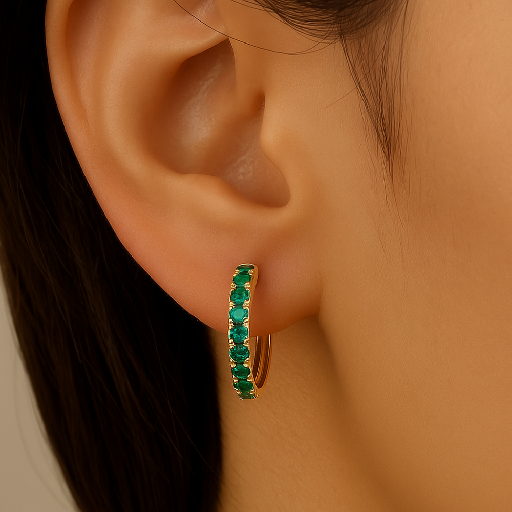 SPECIAL!.72ct G SI 14KT Yellow Gold Emerald Gemstone Hoop Earrings