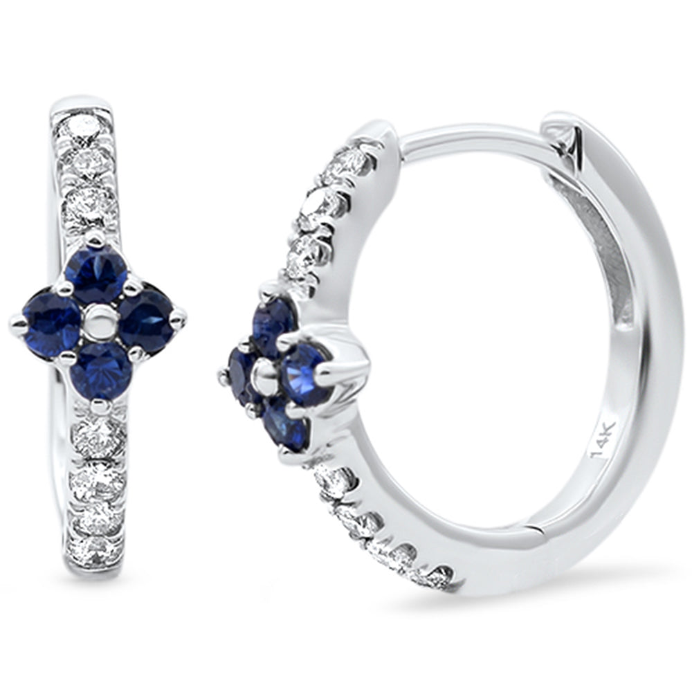 SPECIAL!.46ct G SI 14KT White Gold Diamond & Blue Sapphire Gemstone Hoop Earrings