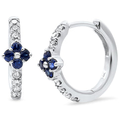 SPECIAL!.46ct G SI 14KT White Gold Diamond & Blue Sapphire Gemstone Hoop Earrings