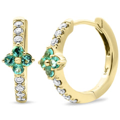 SPECIAL!.40ct G SI 14KT Yellow Gold Diamond & Emerald Gemstone Hoop Earrings