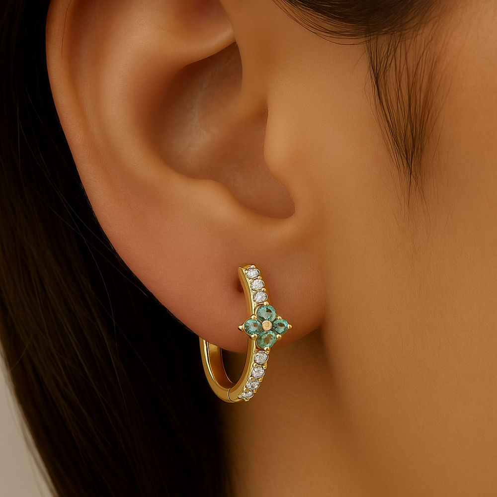 SPECIAL!.40ct G SI 14KT Yellow Gold Diamond & Emerald Gemstone Hoop Earrings