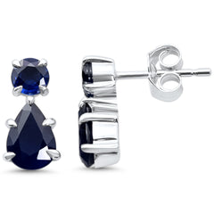 SPECIAL!2.18ct G SI 14KT White Gold Blue Sapphire Gemstone Drop Earrings