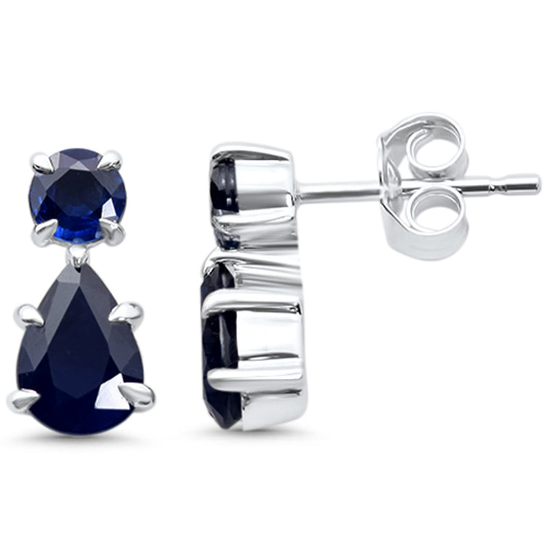SPECIAL!2.18ct G SI 14KT White Gold Blue Sapphire Gemstone Drop Earrings