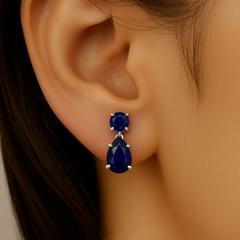 SPECIAL!2.18ct G SI 14KT White Gold Blue Sapphire Gemstone Drop Earrings