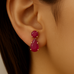 SPECIAL!2.57ct G SI 14KT Yellow Gold Ruby Gemstone Drop Earrings