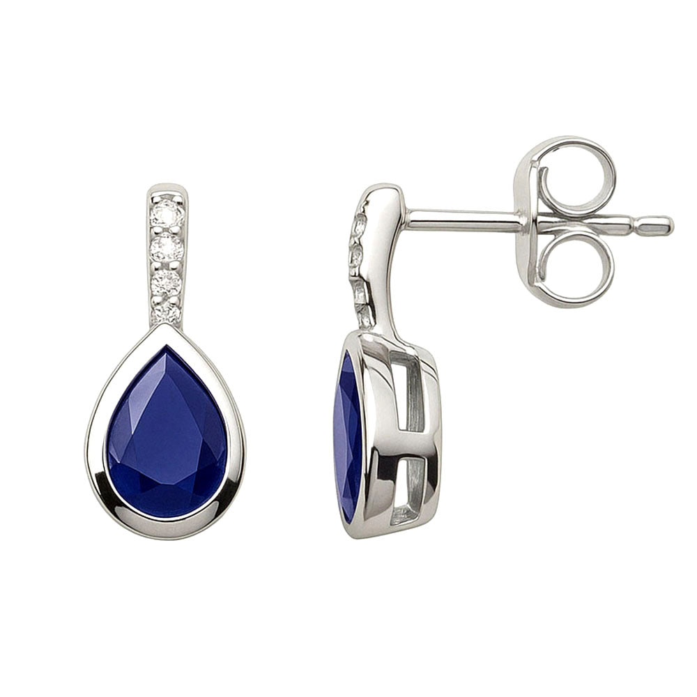 SPECIAL!1.28ct G SI 14KT White Gold Diamond & Blue Sapphire Gemstone Drop Earrings