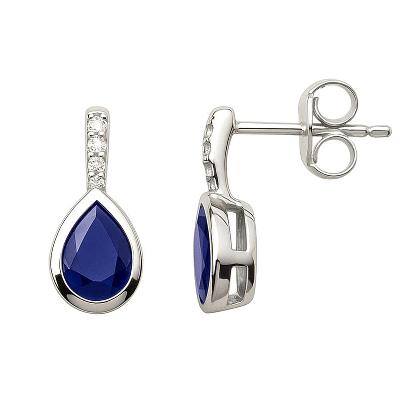 SPECIAL!1.28ct G SI 14KT White Gold Diamond & Blue Sapphire Gemstone Drop Earrings
