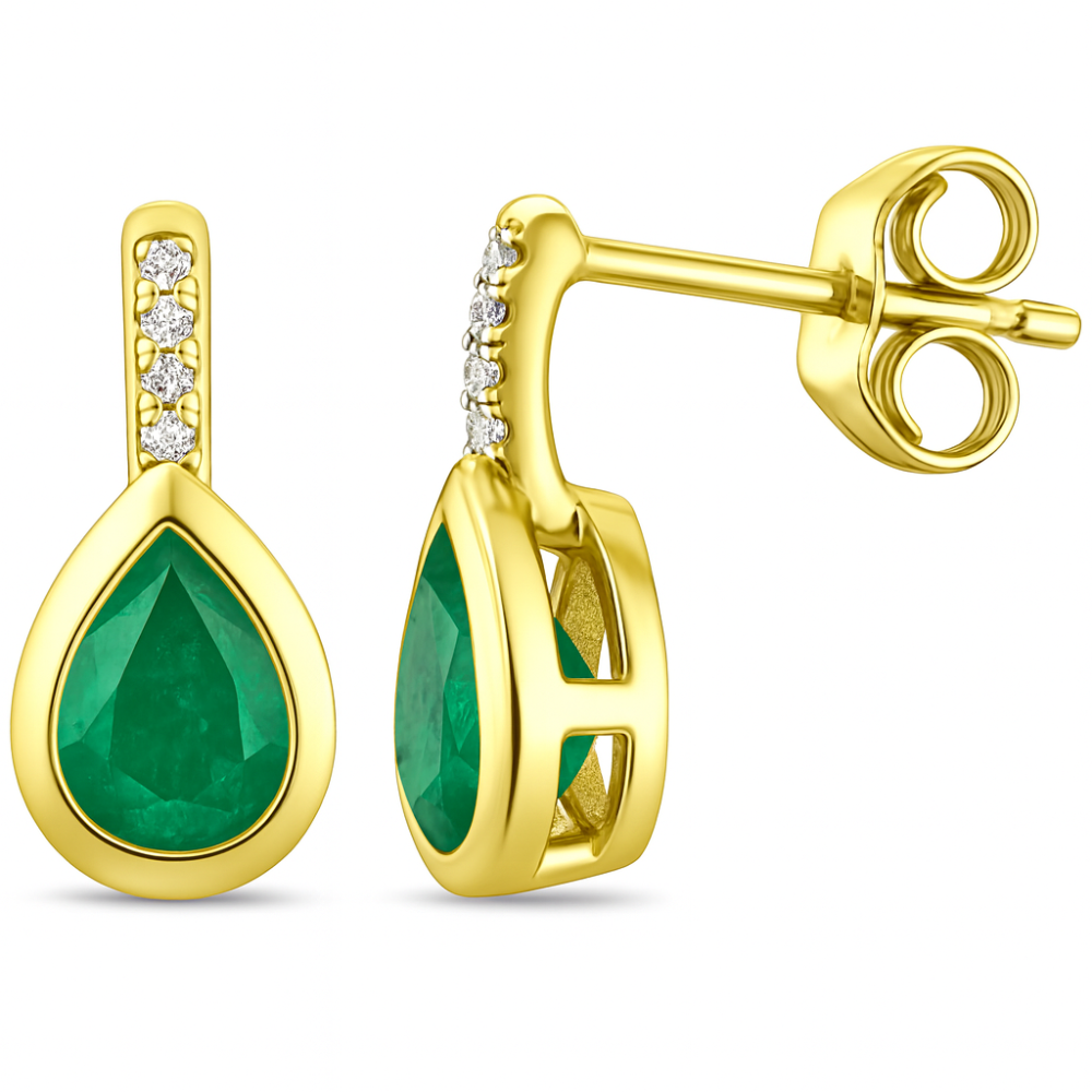 SPECIAL!.66ct G SI 14KT Yellow Gold Diamond & Emerald Gemstone Drop Earrings