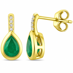 SPECIAL!.66ct G SI 14KT Yellow Gold Diamond & Emerald Gemstone Drop Earrings