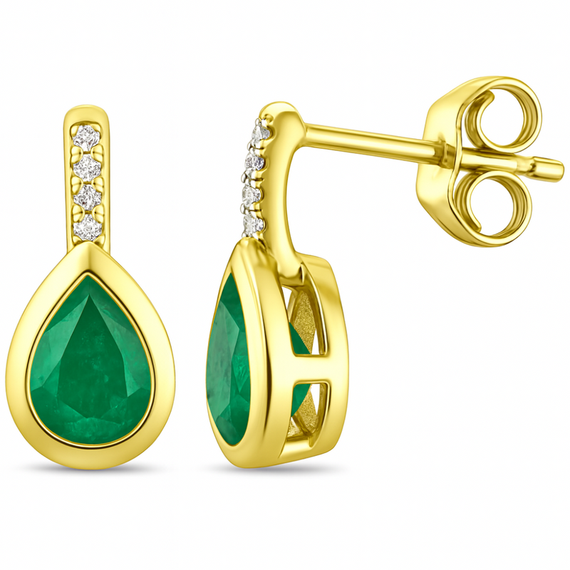 SPECIAL!.66ct G SI 14KT Yellow Gold Diamond & Emerald Gemstone Drop Earrings