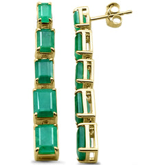 SPECIAL!6.32ct G SI 14KT Yellow Gold Emerald Gemstone Long Drop Earrings