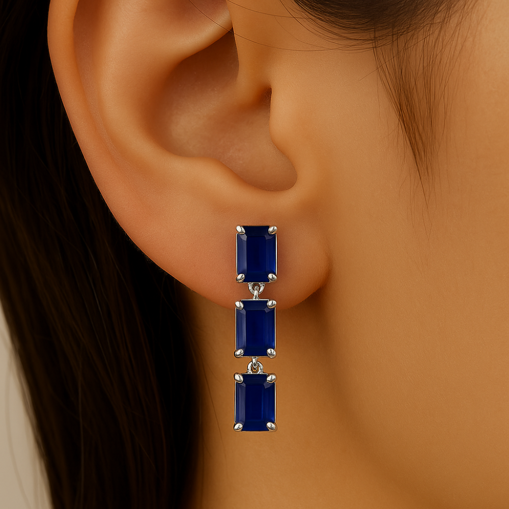 SPECIAL!1.85ct G SI 14KT White Gold Blue Sapphire Gemstone Drop Earrings