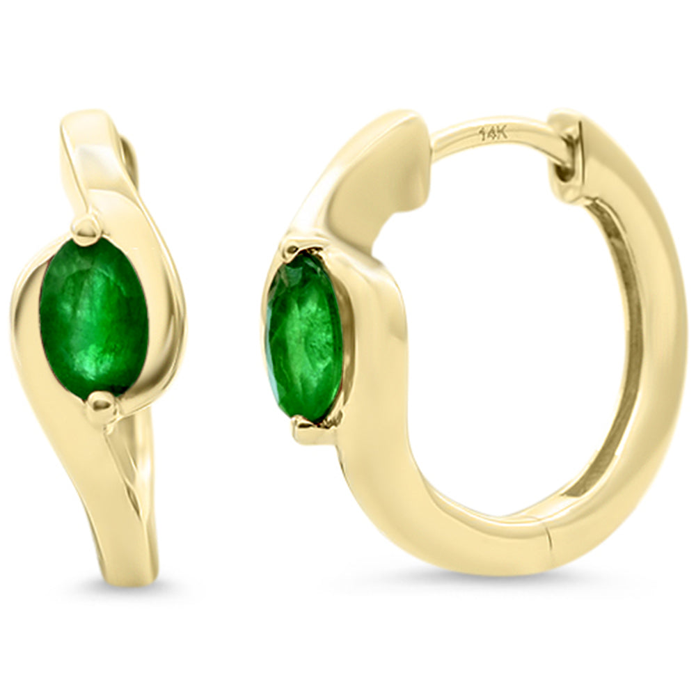 SPECIAL!.44ct G SI 14KT Yellow Gold Oval Emerald Gemstone Hoop Earrings