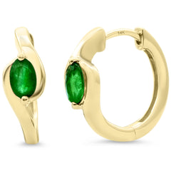 SPECIAL!.44ct G SI 14KT Yellow Gold Oval Emerald Gemstone Hoop Earrings