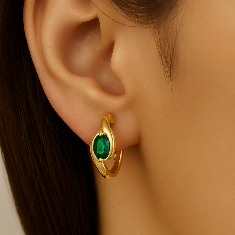 SPECIAL!.44ct G SI 14KT Yellow Gold Oval Emerald Gemstone Hoop Earrings