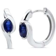 SPECIAL!.65ct G SI 14KT White Gold Oval Blue Sapphire Gemstone Hoop Earrings