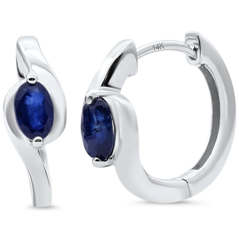 SPECIAL!.65ct G SI 14KT White Gold Oval Blue Sapphire Gemstone Hoop Earrings