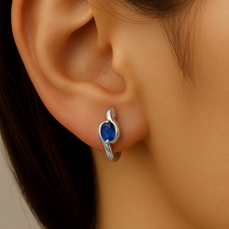 SPECIAL!.65ct G SI 14KT White Gold Oval Blue Sapphire Gemstone Hoop Earrings