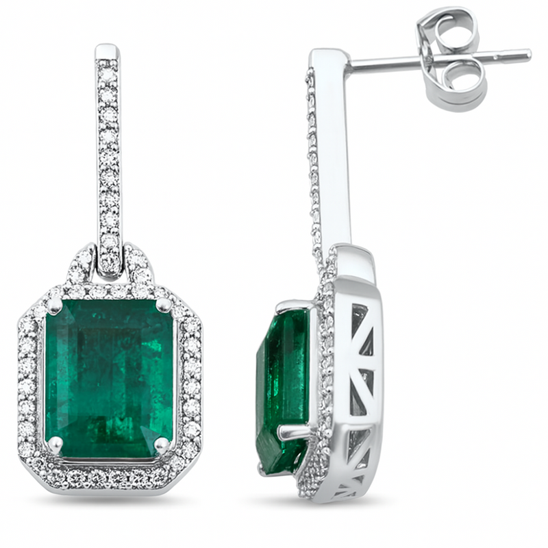 SPECIAL!4.89ct G SI 14K White Gold Diamond & Emerald Gemstone Drop Earrings