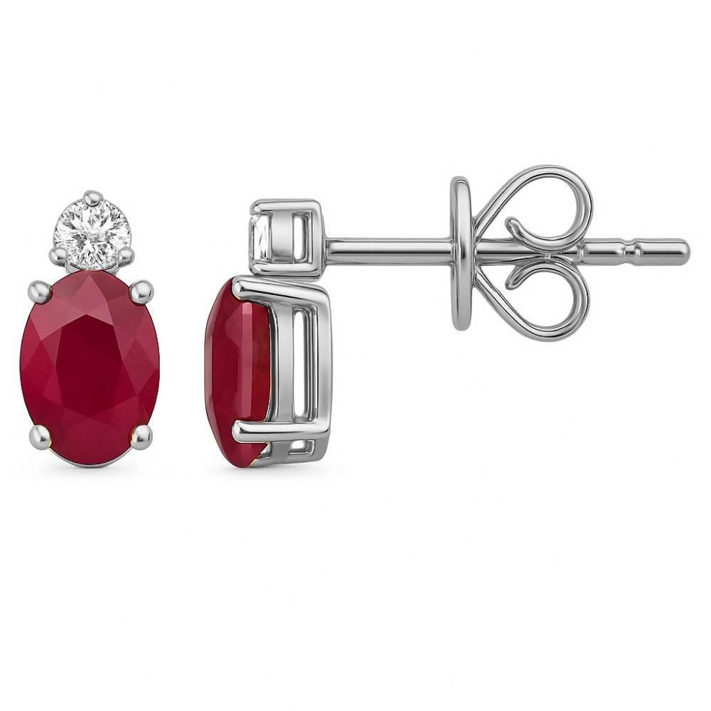 SPECIAL!1.04ct G SI 14K White Gold Diamond & Ruby Gemstone Drop Earrings