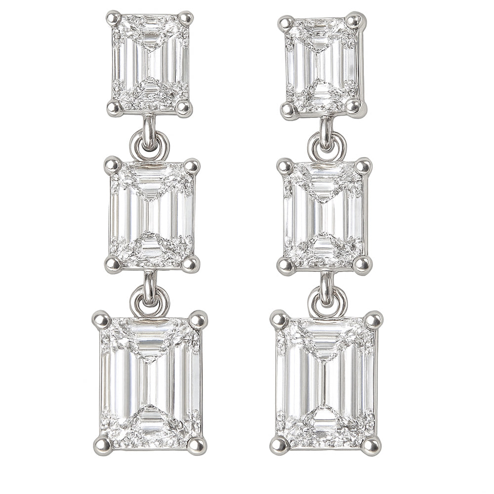 SPECIAL!2.10ct G SI 14K White Gold Emerald Cut Diamond Dangle Earrings