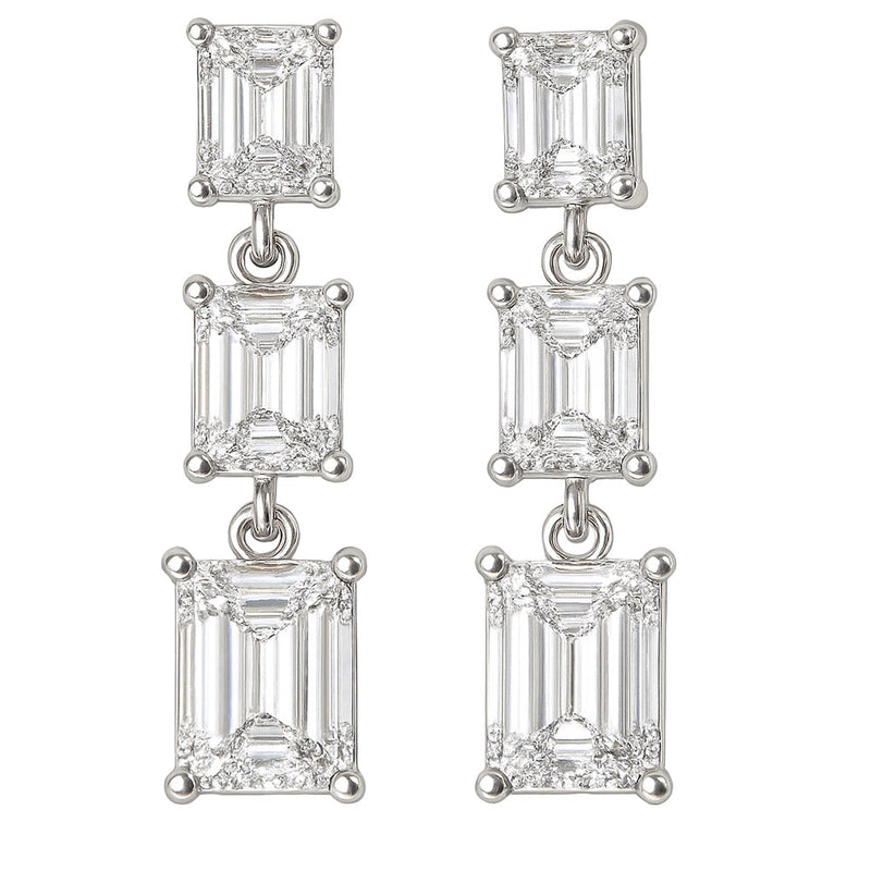 SPECIAL!2.10ct G SI 14K White Gold Emerald Cut Diamond Dangle Earrings