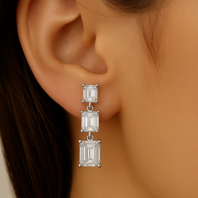 SPECIAL!2.10ct G SI 14K White Gold Emerald Cut Diamond Dangle Earrings