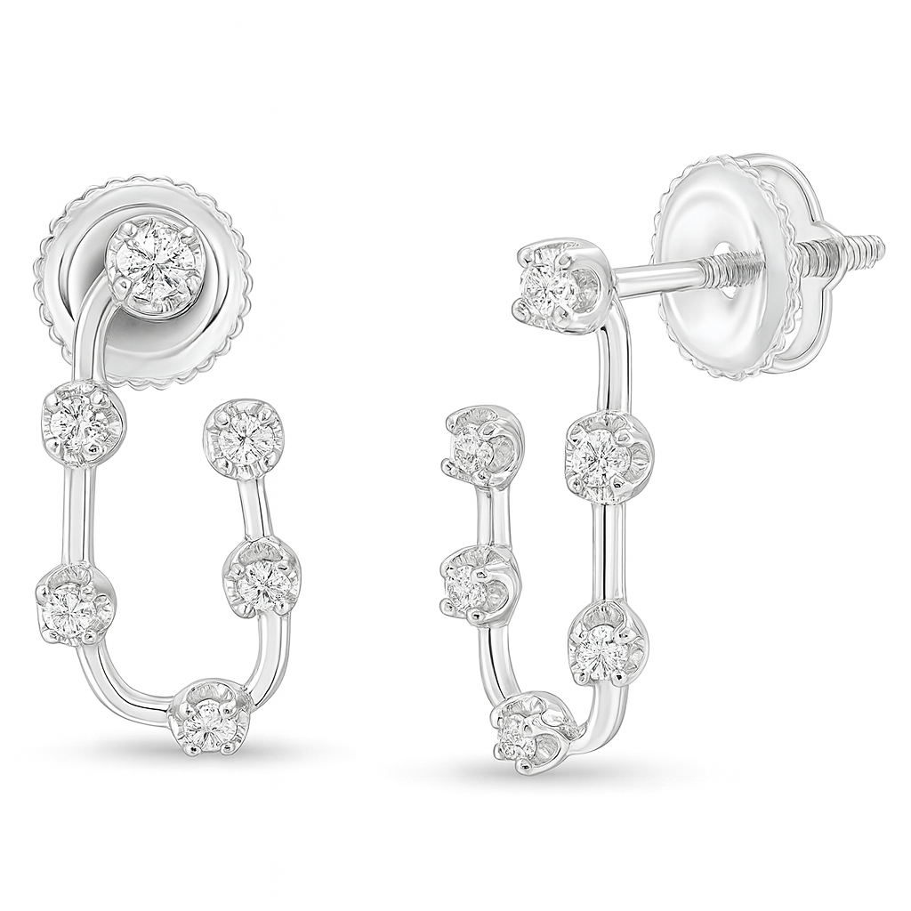 .14ct G SI 14K White Gold Diamond J Hoop Earrings