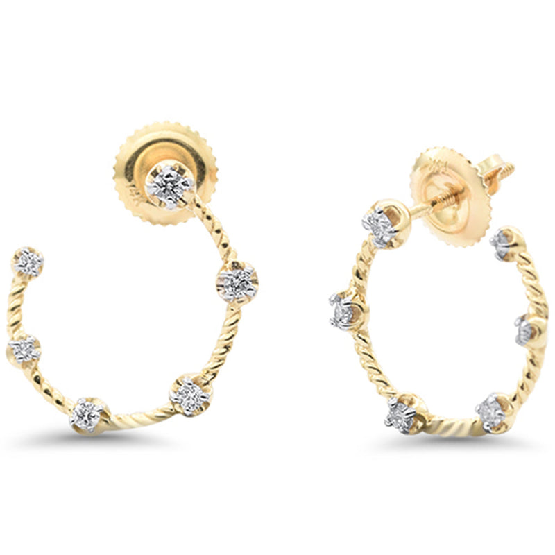 SPECIAL! .18ct G SI 14K Yellow Gold Diamond Half Circle Modern Hoop Earrings