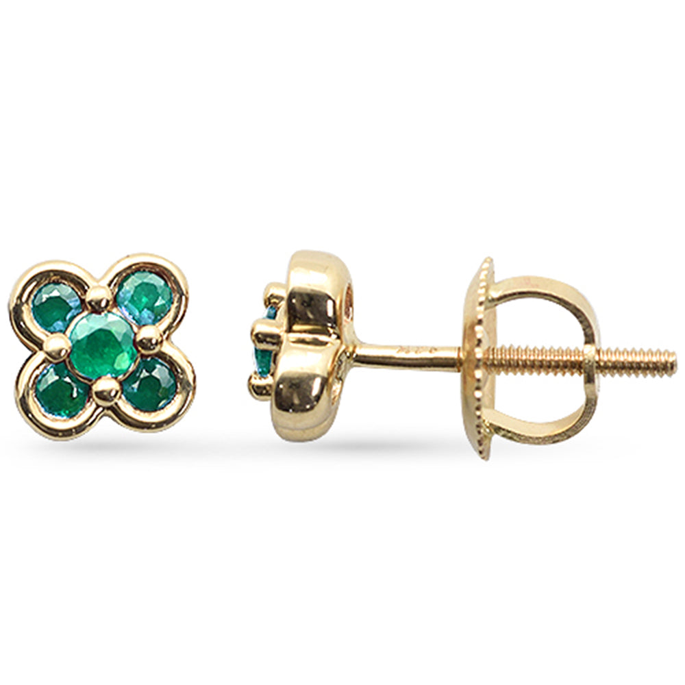 .22ct  G SI 14K Yellow Gold Clover Emerald Gemstone Earrings