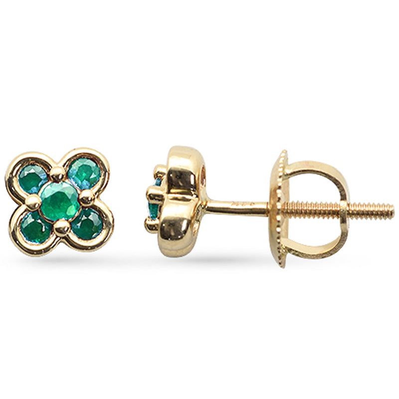 .22ct  G SI 14K Yellow Gold Clover Emerald Gemstone Earrings