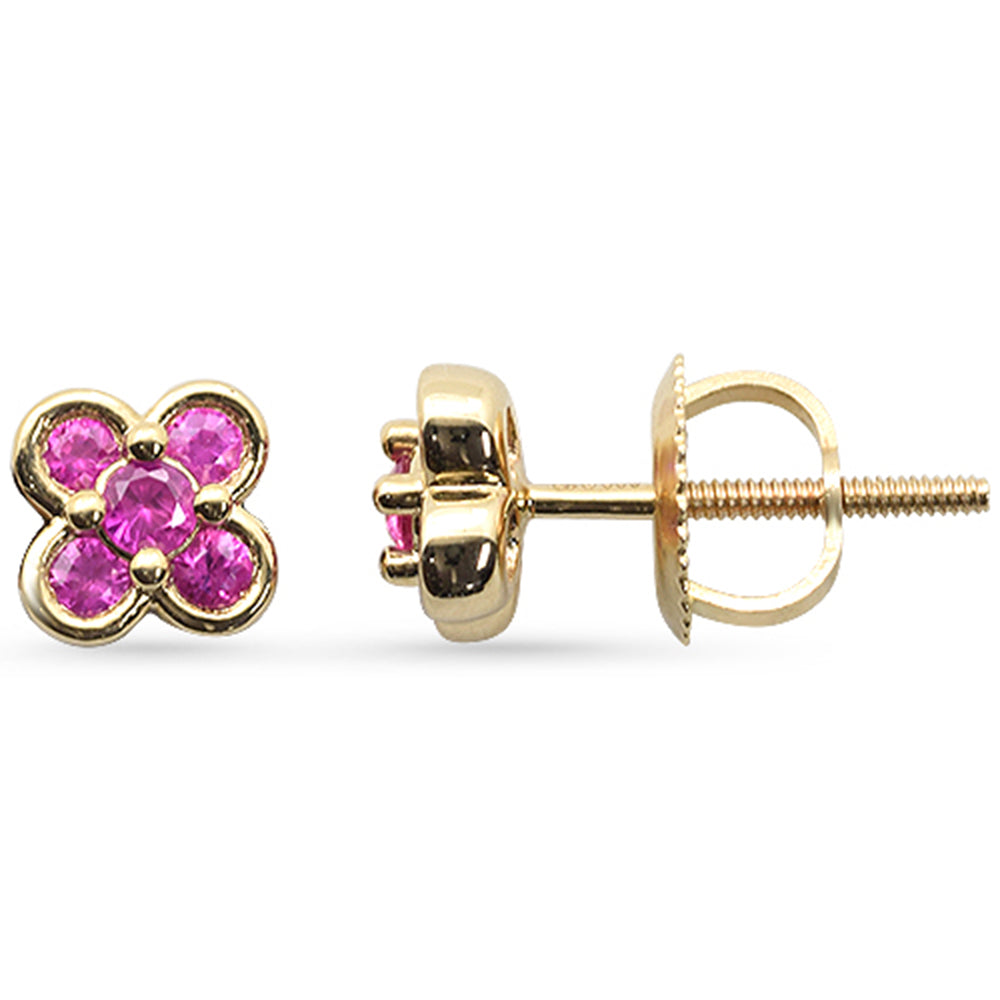 .30ct G SI 14K Yellow Gold Pink Sapphire Gemstone Clover Stud Earrings