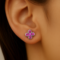 .32ct G SI 14K White Gold Ruby Gemstone Clover Earrings