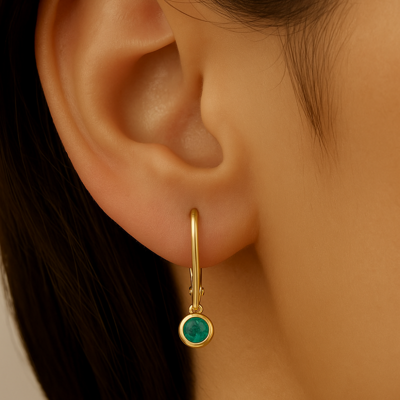 .23ct  G SI 14K Yellow Gold Bezel Set Emerald Gemstone Drop Earrings