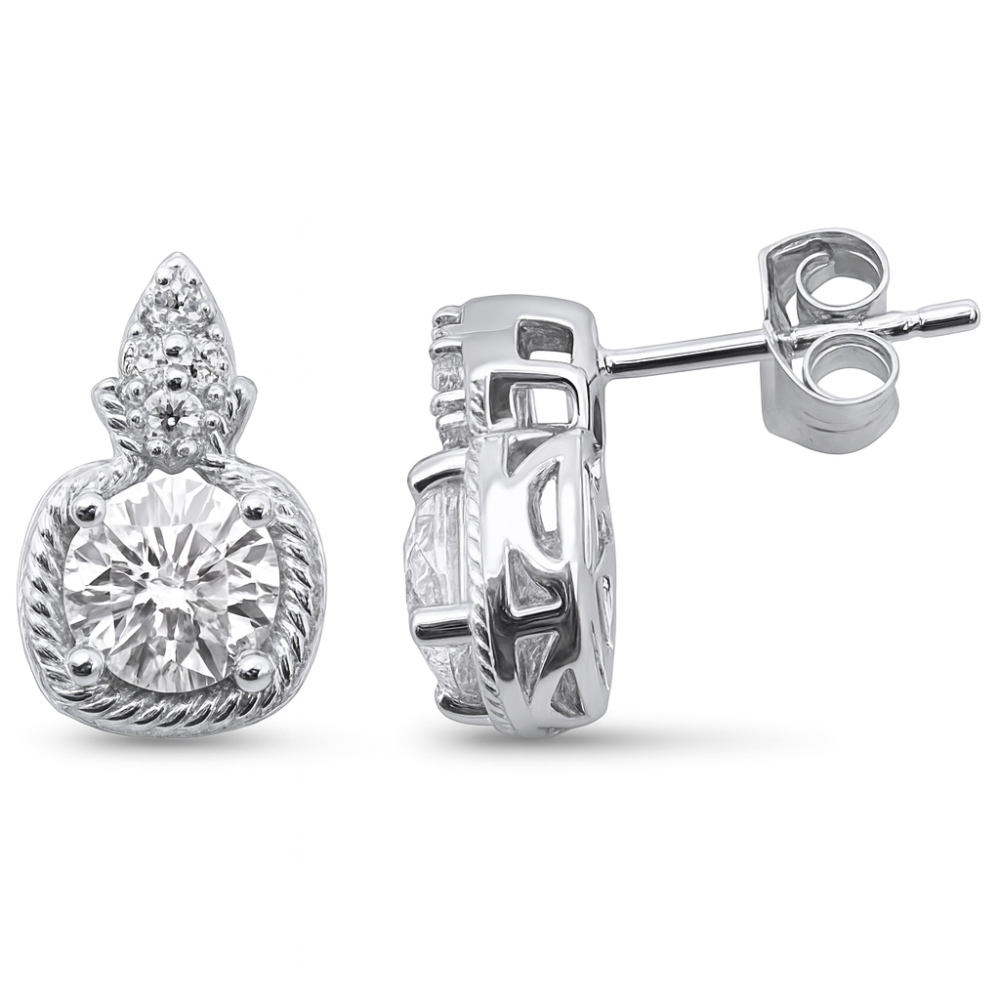 SPECIAL!.13ct, 1.40ct G SI 14K White Gold  Braided Solitaire Round Diamond Earrings
