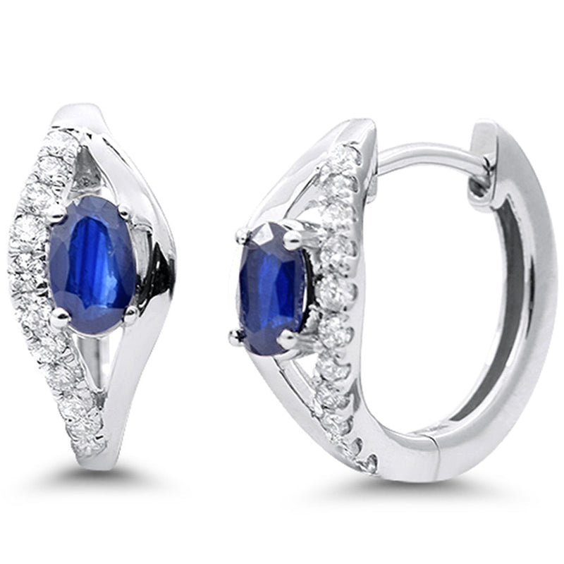 SPECIAL!.88ct G SI 14K White Gold Blue Sapphire Gemstone & Diamond Earrings