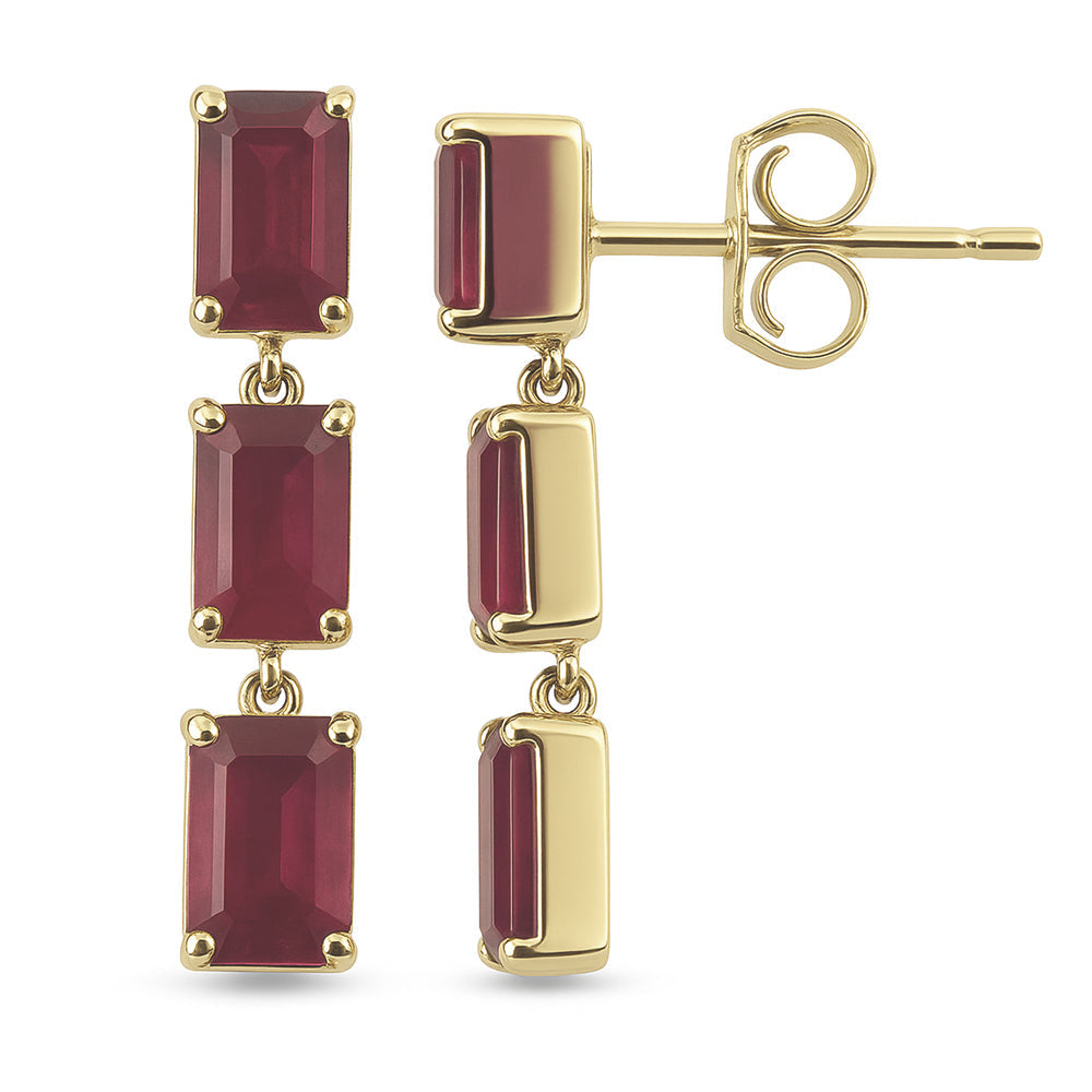 SPECIAL!2.44ct G SI 14K Yellow Gold Emerald Shape Ruby Gemstone Drop Earrings