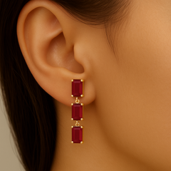 SPECIAL!2.44ct G SI 14K Yellow Gold Emerald Shape Ruby Gemstone Drop Earrings