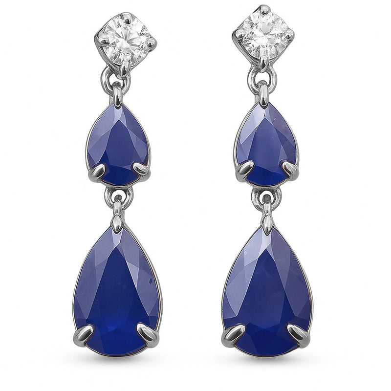 SPECIAL!1.39ct G SI 14K White Gold Diamond & Pear Shape Blue Sapphire Gemstone Tear Drop Earrings