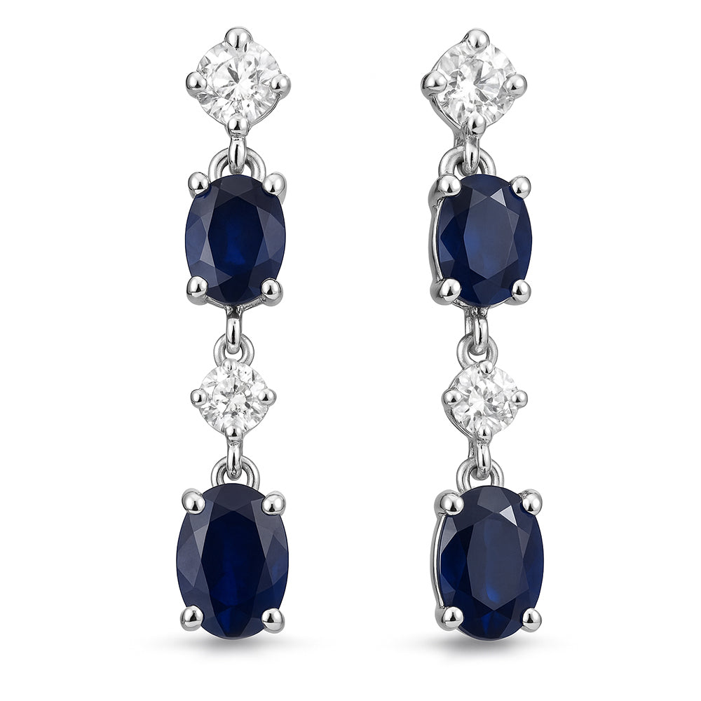 SPECIAL!1.22ct G SI 14K White Gold Diamond & Blue Sapphire Gemstone Drop Earrings
