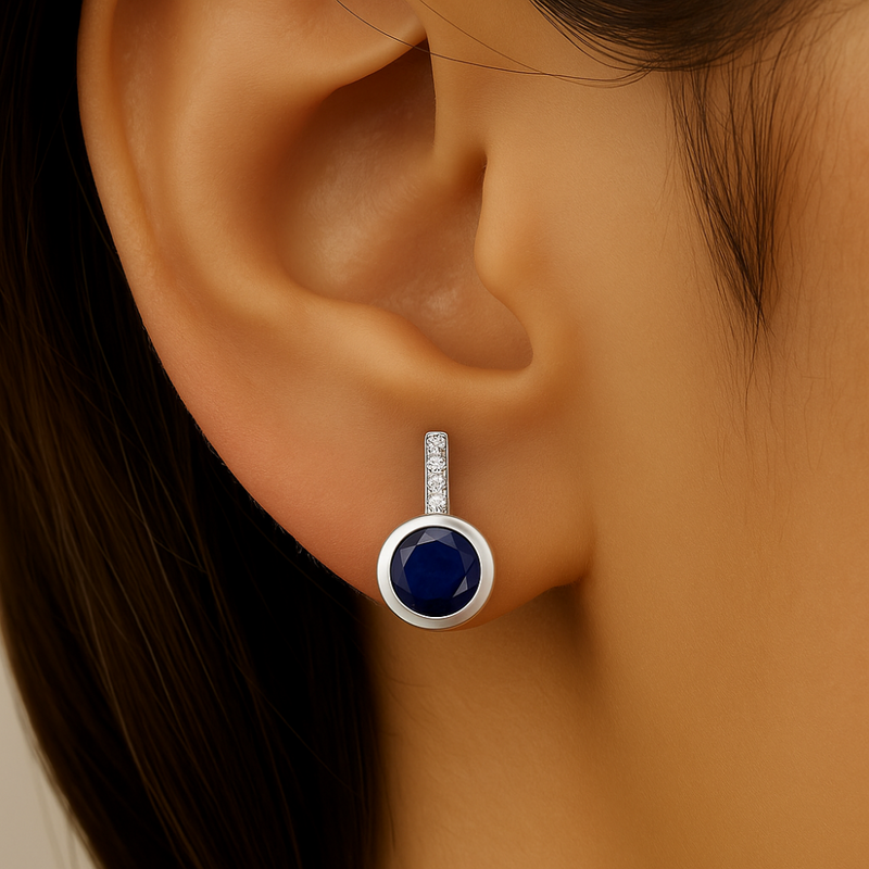 SPECIAL!1.27ct G SI 14K White Gold Diamond & Blue Sapphire Gemstone Earrings