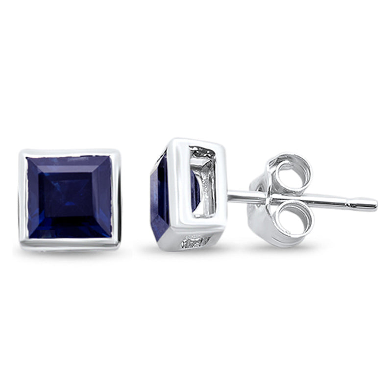 SPECIAL!1.72ct G SI 14K White Gold Bezel Set Blue Sapphire Gemstone Earrings